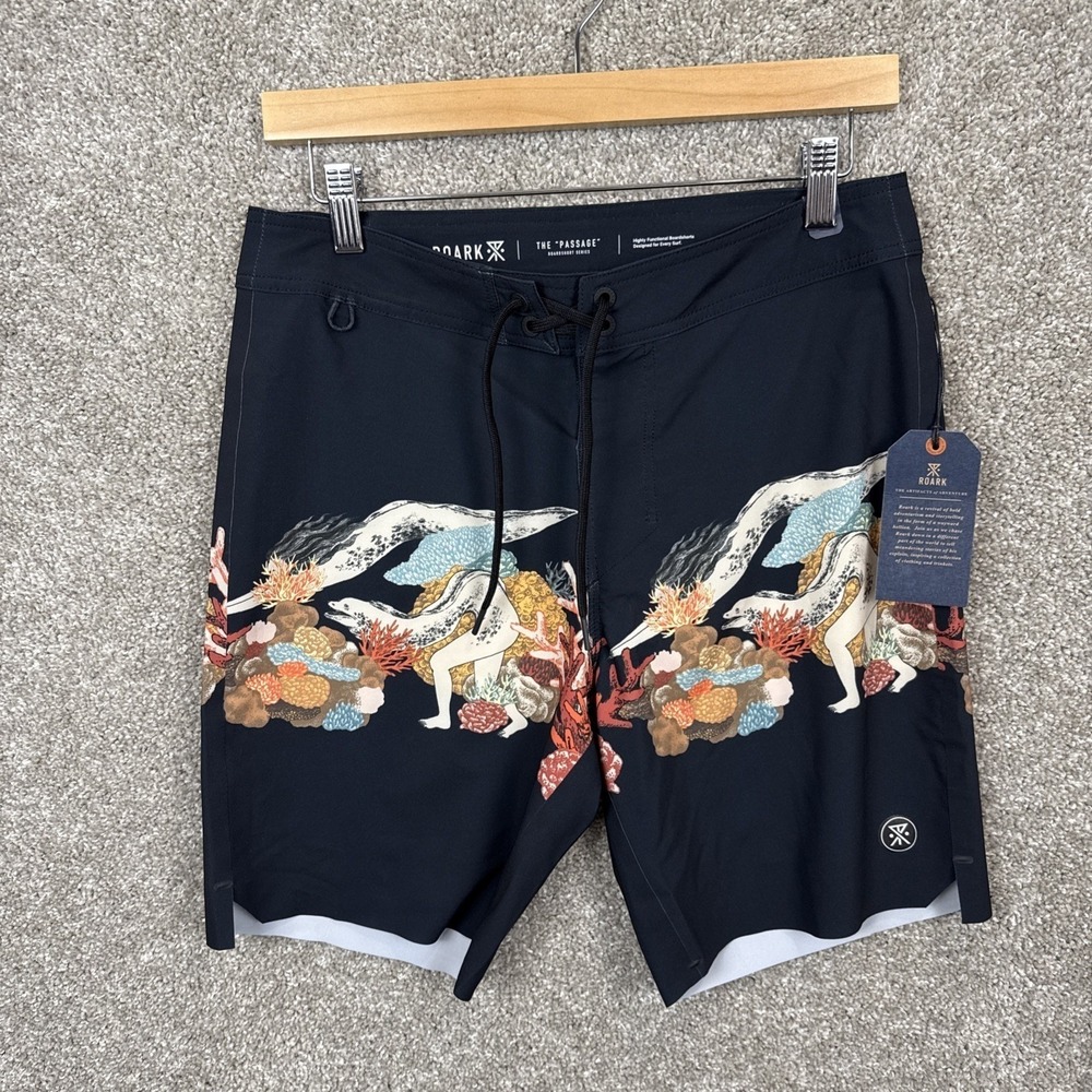 Roark The Passage Primo 18 Yiling Boardshorts Mens 28‎ Dark Navy Eel Coral NEW - Picture 2 of 7